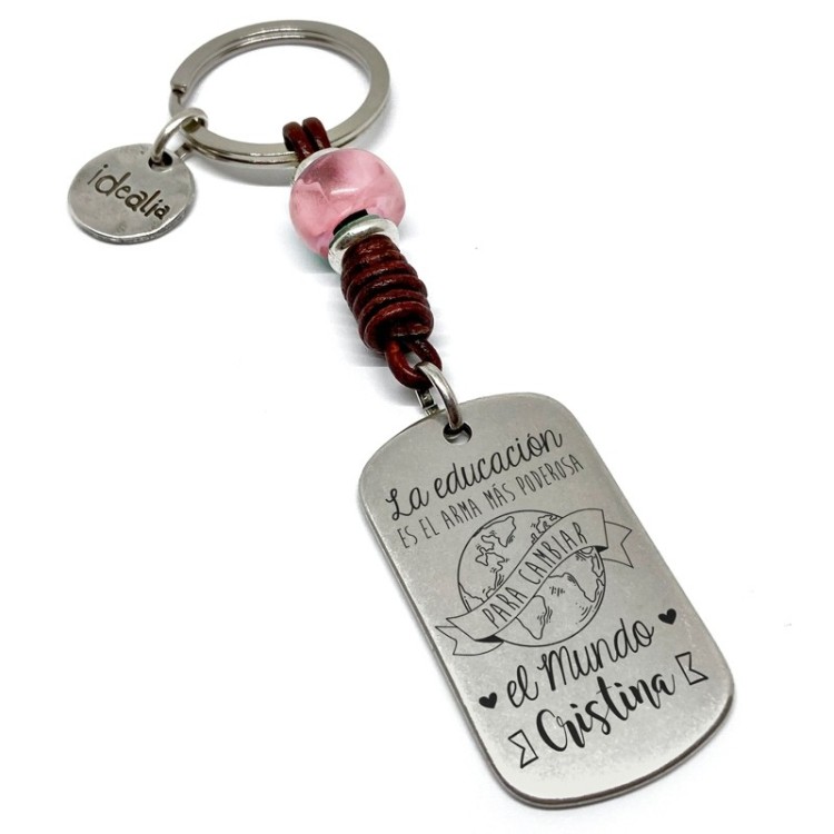 Llavero profe educacion arma más poderosa - Idealia® Regalos Personalizados