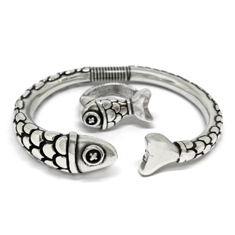 Conjunto pulsera y anillo de Pez bañados en plata - Idealia®