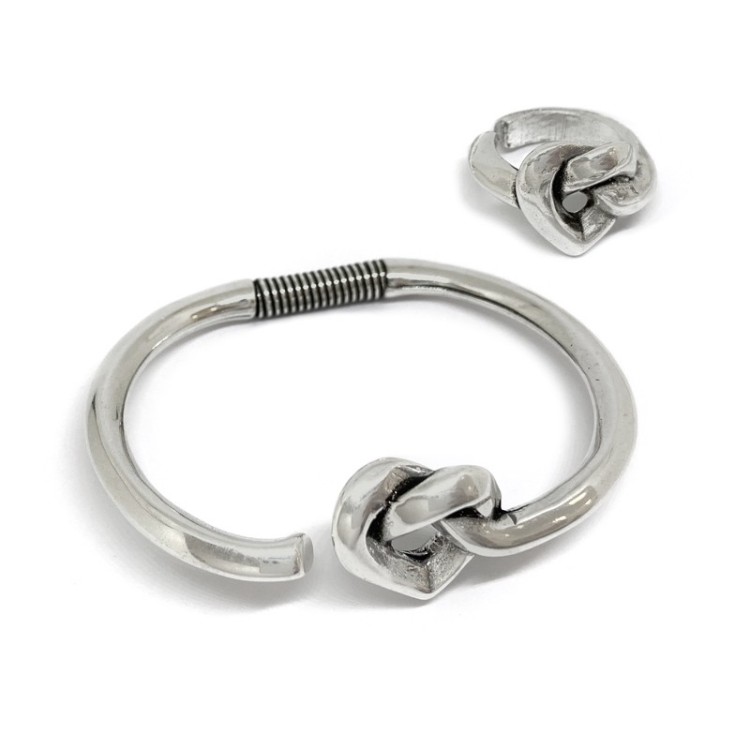 Conjunto pulsera y anillo de Corazón bañados en plata - Idealia®