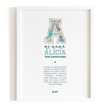 Lámina Mamá con Inicial de Superheroina personalizable  - Idealia®