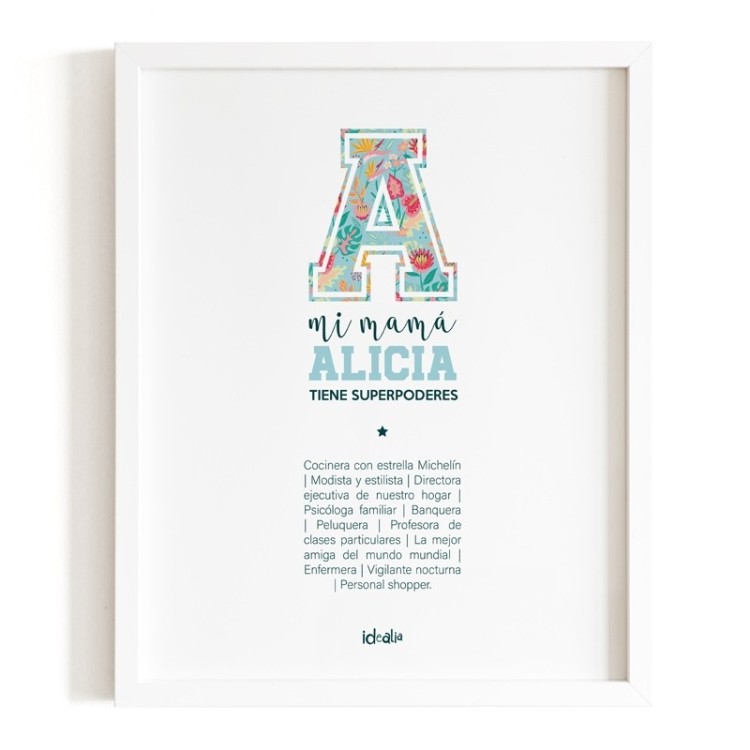 Lámina Mamá con Inicial de Superheroina personalizable  - Idealia®