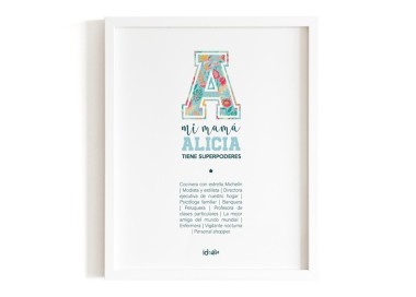 Lámina Mamá con Inicial de Superheroina personalizable  - Idealia®