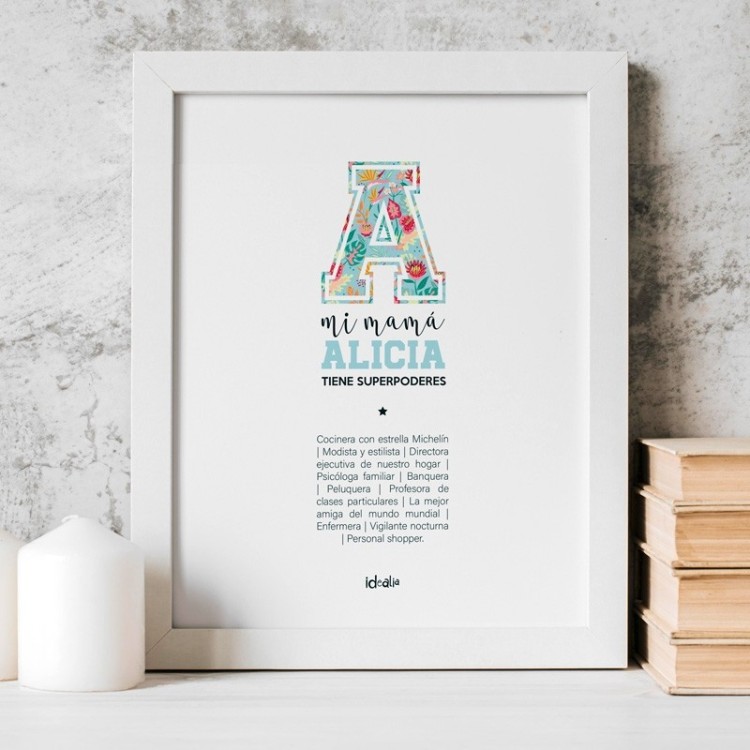 Lámina Mamá con Inicial de Superheroina personalizable  - Idealia®