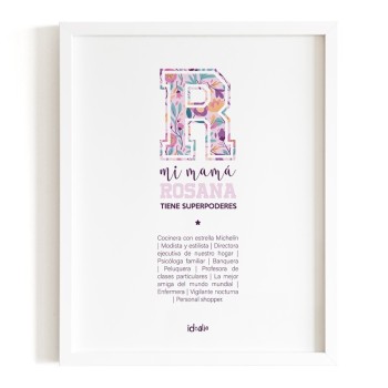 Lámina Mamá con Inicial de Superheroina personalizable  - Idealia®