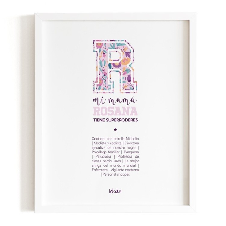 Lámina Mamá con Inicial de Superheroina personalizable  - Idealia®