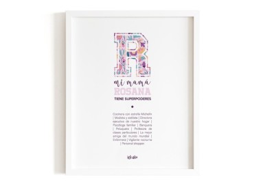 Lámina Mamá con Inicial de Superheroina personalizable  - Idealia®