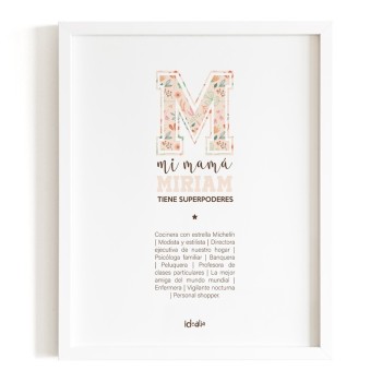 Lámina Mamá con Inicial de Superheroina personalizable  - Idealia®