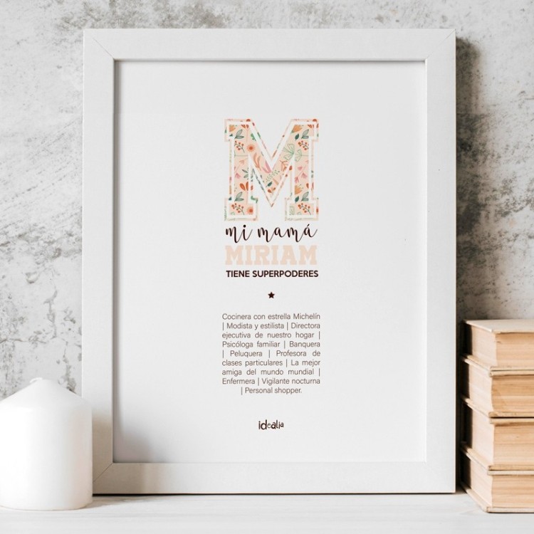 Lámina Mamá con Inicial de Superheroina personalizable  - Idealia®
