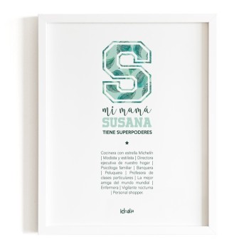 Lámina Mamá con Inicial de Superheroina personalizable  - Idealia®