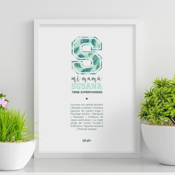 Lámina Mamá con Inicial de Superheroina personalizable  - Idealia®
