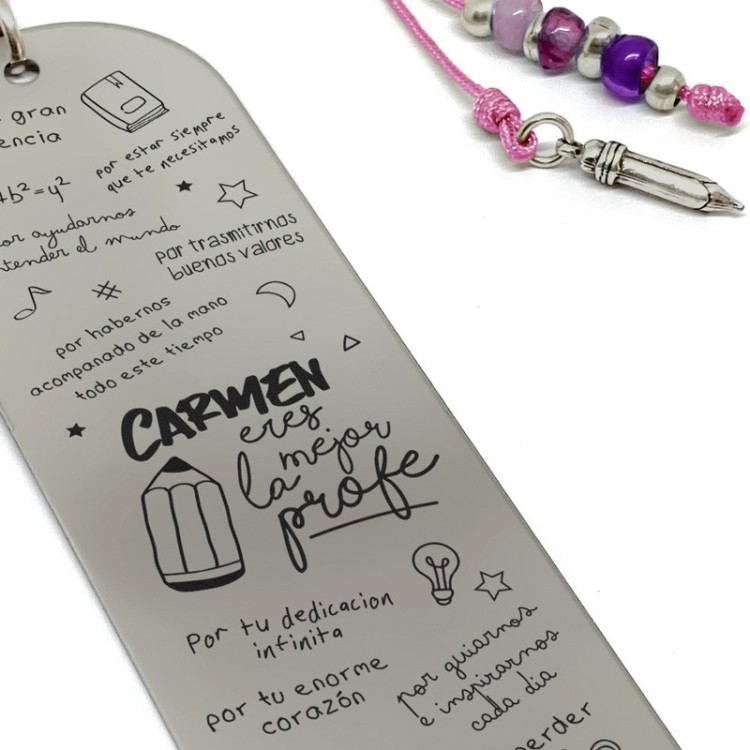 Marcapáginas profesor con frases de agradecimiento