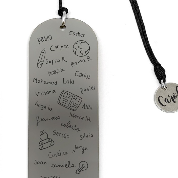 Marcapáginas profesor con nombres de alumnos