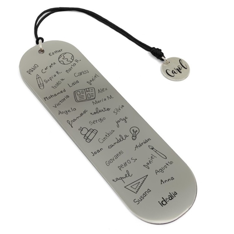 Marcapáginas profesor con nombres de alumnos