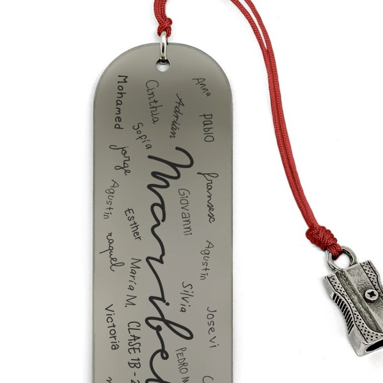 Marcapáginas profesor con nombres de alumnos